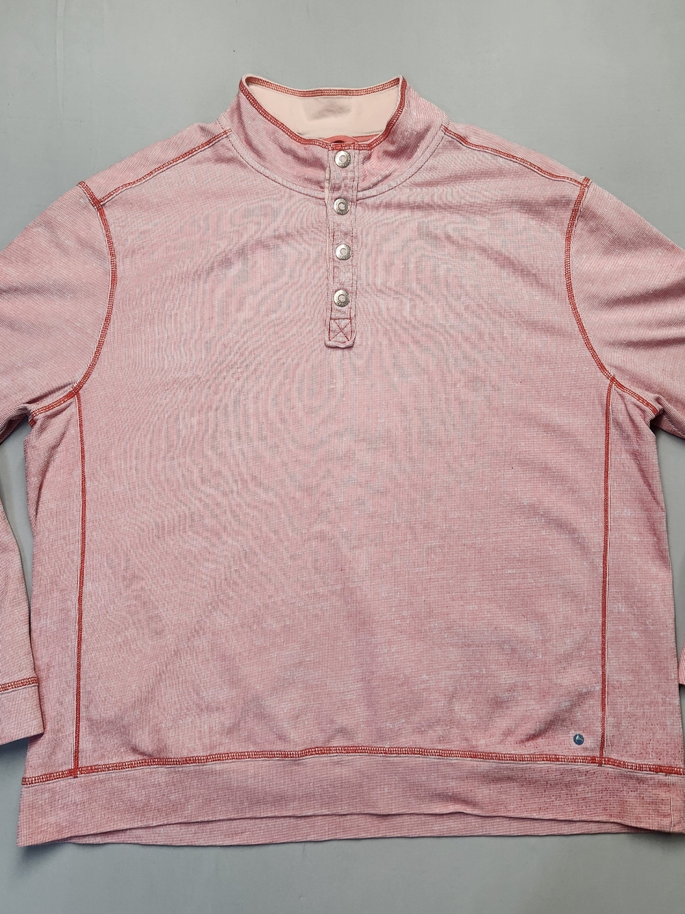 Tommy Bahama Men XXL Ocean Mist Snap-Mock Pullover Sweatshirt Pink Coral Waffle